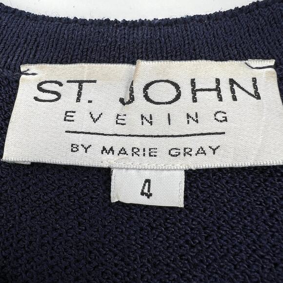 St. John Evening by Marie Gray Navy Knit Rhinestone Jacket and Skirt Set Size 4 - Picture 7 of 13